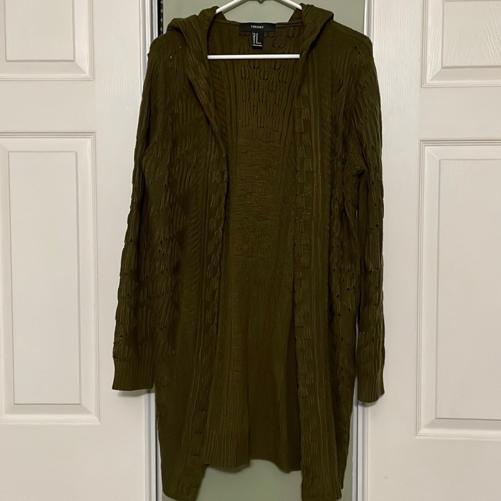 Forever 21 Hooded Cardigan, Green, Women’s Size Medium, Excellent Condition!